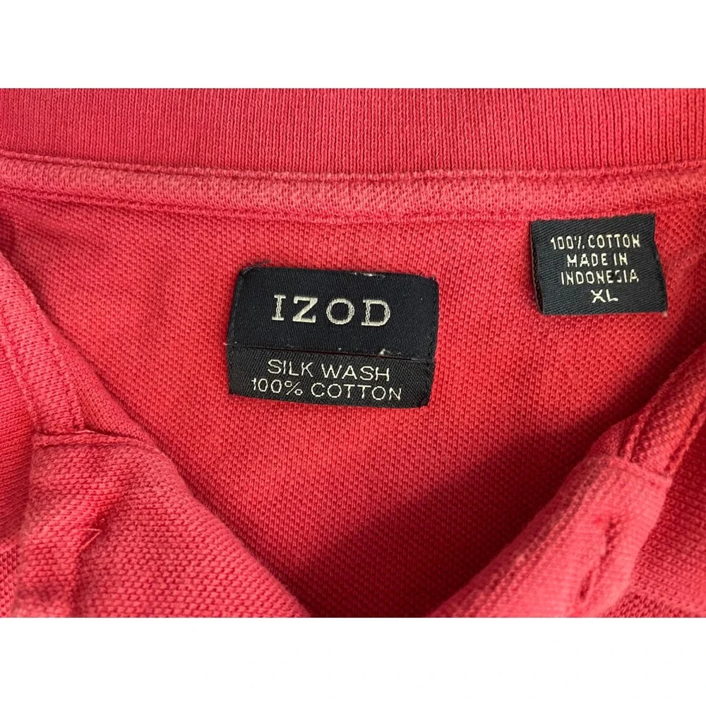 IZOD Mens Silk Wash‎ Cotton Polo Shirt Coral Pink XL Short Sleeve Crest Logo